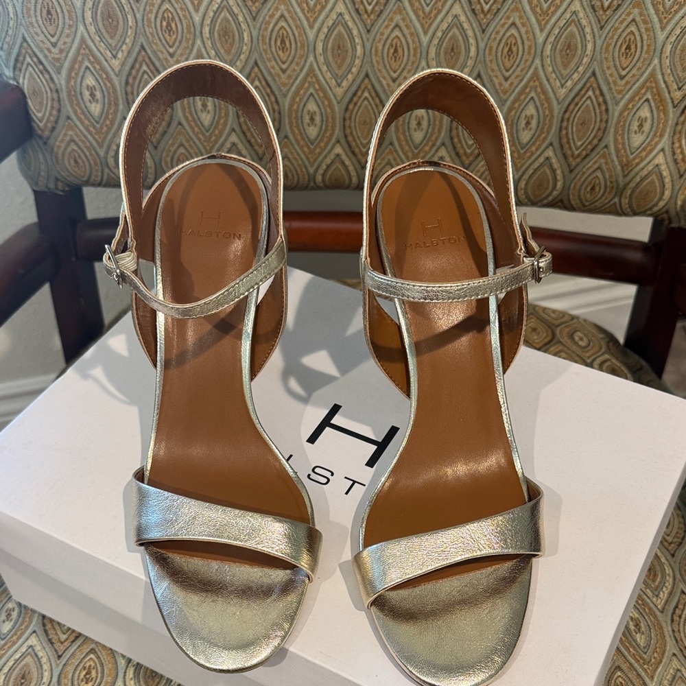 Halston Heritage Iridescent Metallic Slingback Heels